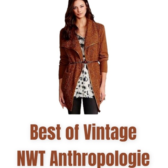 Anthropologie Mixed Knit Cardigan Large 10 12 Brown Boucle FNT Ribbed BACK NWT - Picture 6 of 12